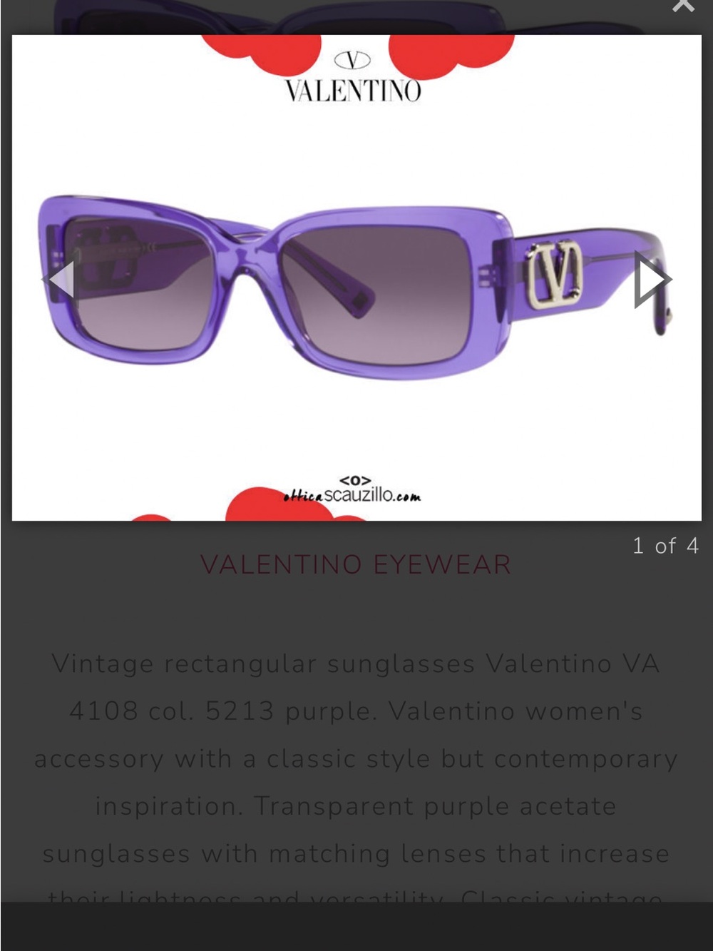 Valentino Transparent Purple Rectangular Sunglasses with Gold Logo